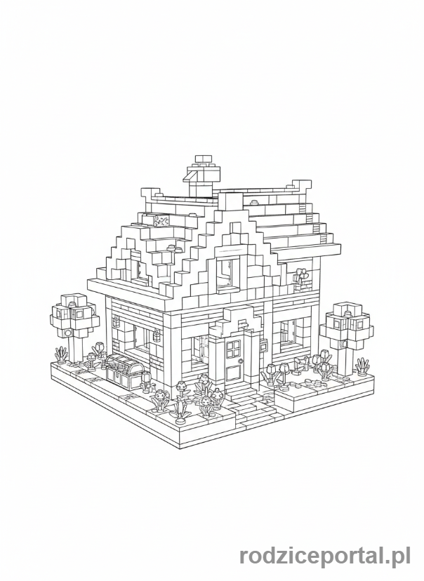 Kolorowanka Lego Minecraft - Zewnętrze domu Lego Minecraft