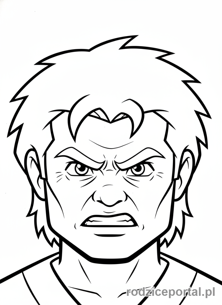 Kolorowanka Lego Ninjago - Garmadon w swojej młodszej, ludzkiej formie, zbliżenie na twarz, skomplikowana ekspresja