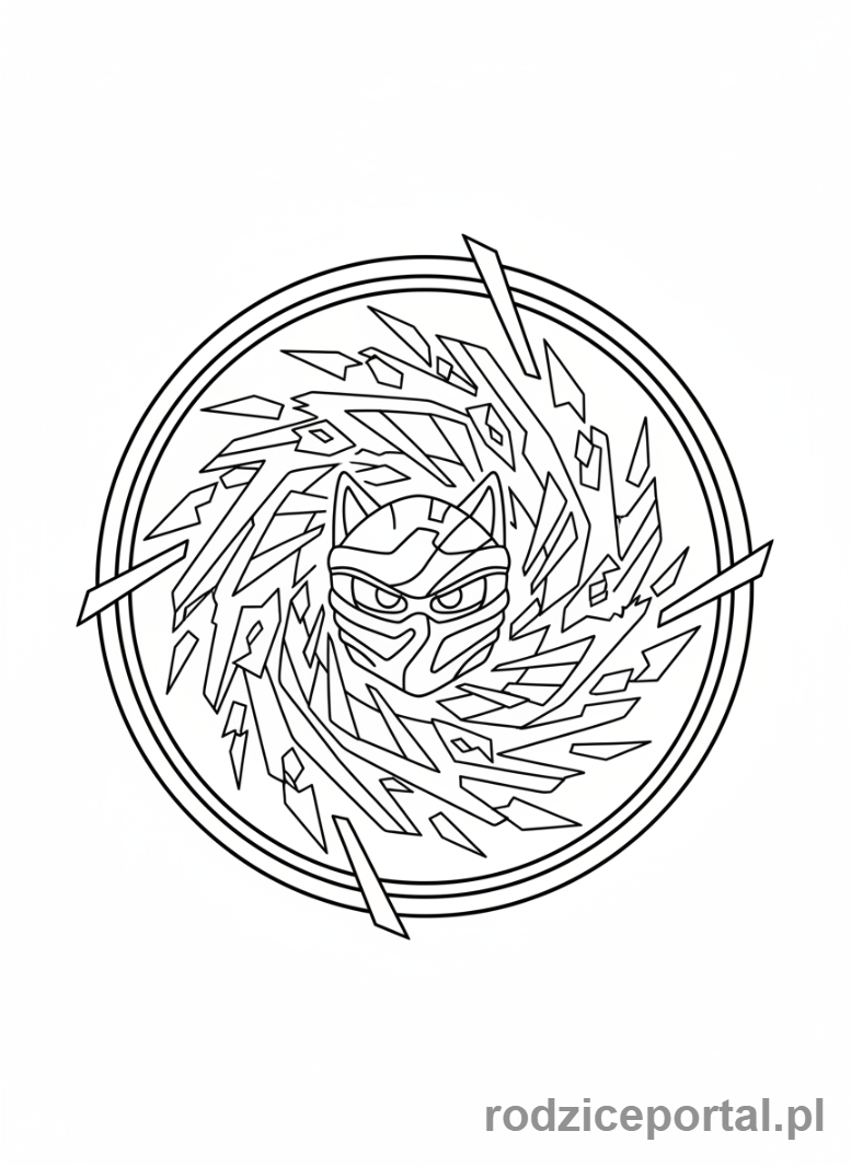 Kolorowanka Lego Ninjago - Ikoniczne logo Ninjago z maską ninja.
