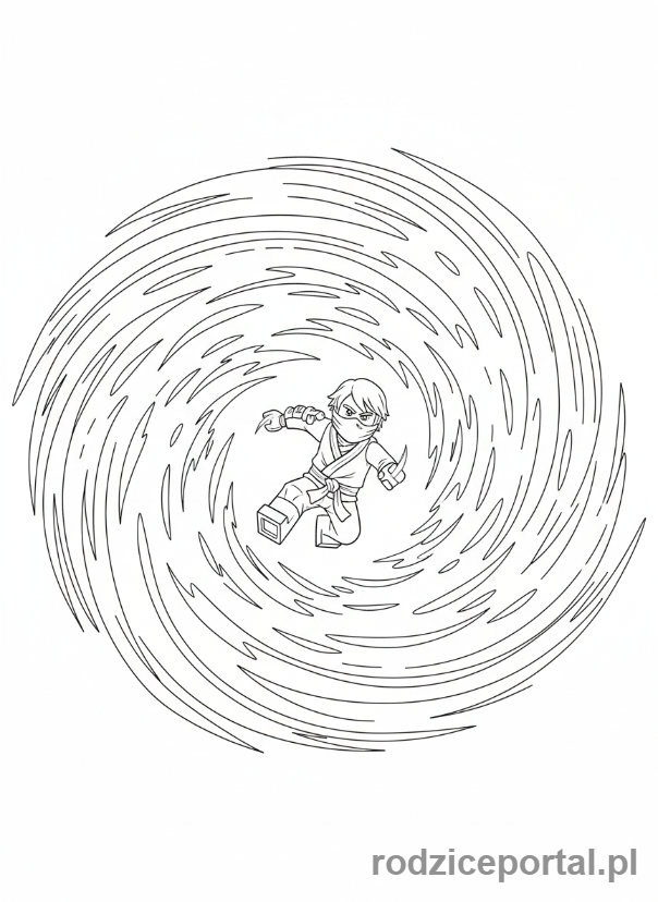 Kolorowanka Lego Ninjago - Lloyd używający Spinjitzu, otoczony zieloną energią, cała postać