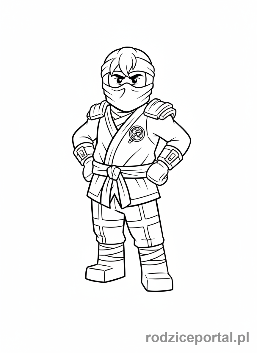 Kolorowanka Lego Ninjago - Lloyd w swoim klasycznym stroju zielonego ninja, pełna postać, pewna poza