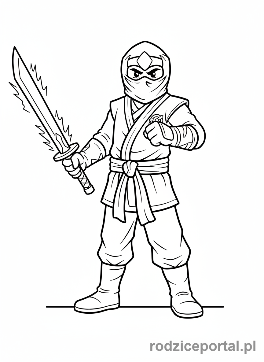 Kolorowanka Lego Ninjago - Lloyd, Zielony Ninja Energii, z mieczem energii, stojący majestatycznie