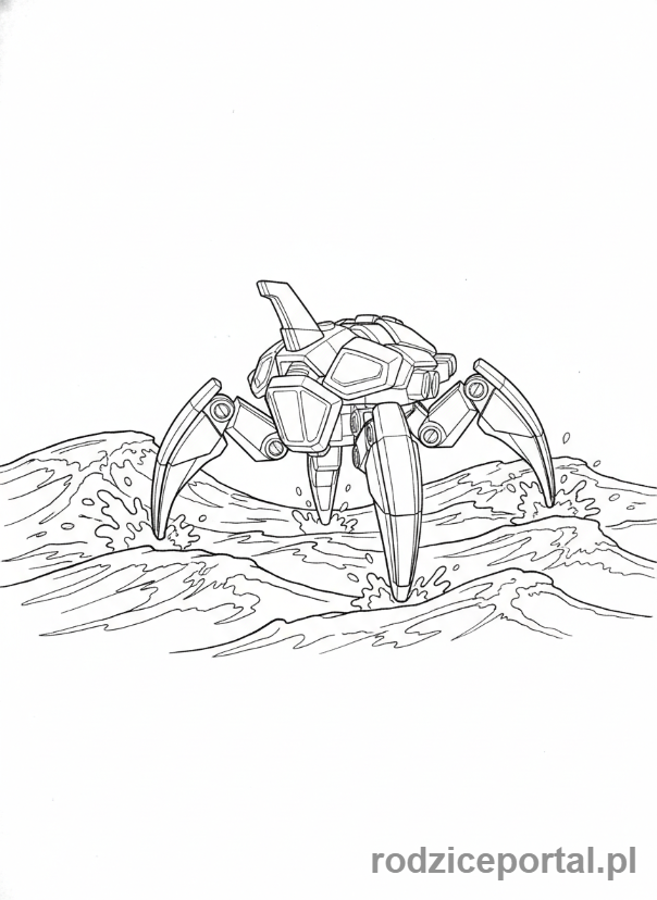 Kolorowanka Lego Ninjago - Samochód Wodny Nyi w pościgu, szybujący po falach, perspektywa z tyłu