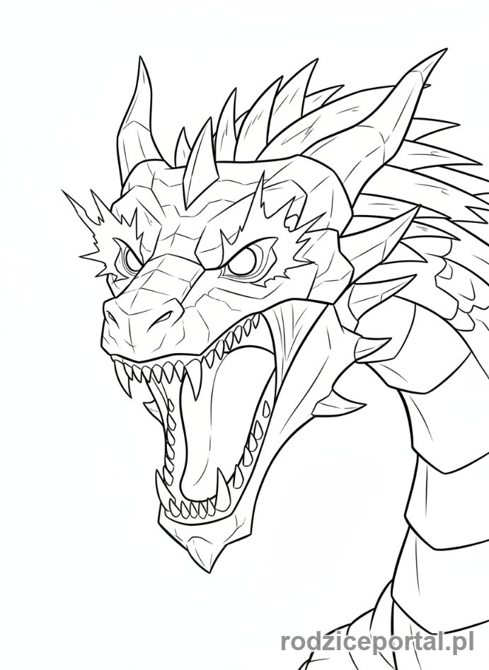 Kolorowanka Lego Ninjago - Smok Energii Lloyda, z otwartą paszczą i iskrzącymi oczami, zbliżenie na głowę