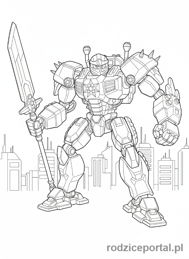 Kolorowanka Lego Ninjago - Wielki mech Zane'a, w pozie bojowej.