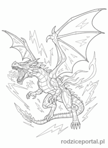 Kolorowanka Lego Ninjago - Zielony Smok Energii Lloyda, z otwartą paszczą, szykujący się do ataku