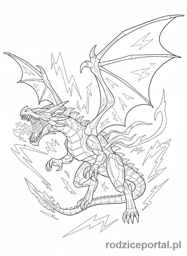 Kolorowanka Lego Ninjago - Zielony Smok Energii Lloyda, z otwartą paszczą, szykujący się do ataku