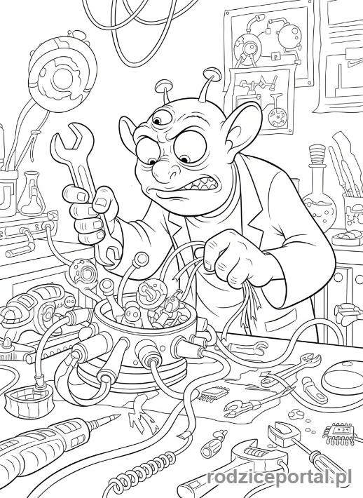 Kolorowanka Lilo I Stich - Jumba majstrujący przy urządzeniu