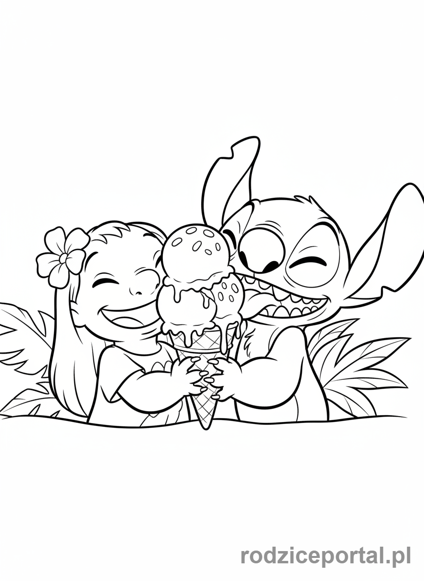 Kolorowanka Lilo I Stich - Lilo i Stich dzielący się lodami
