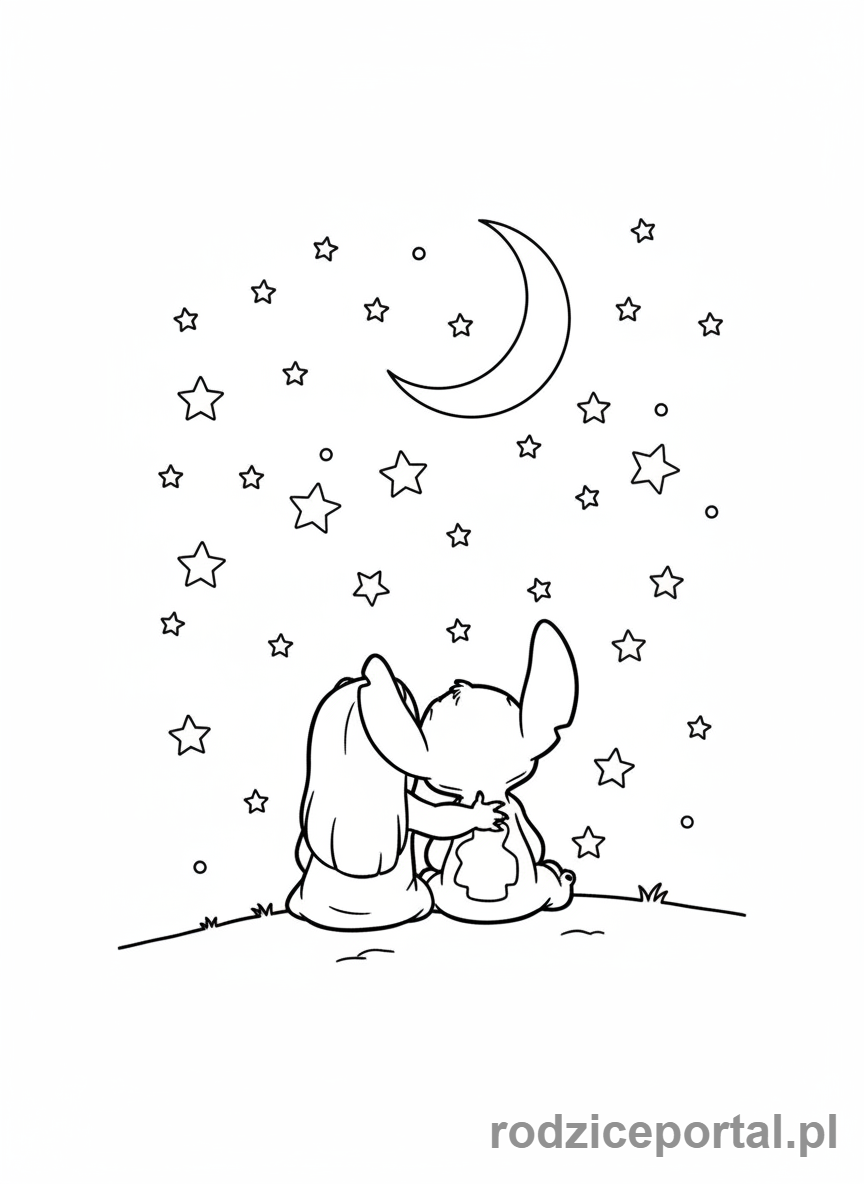 Kolorowanka Lilo I Stich - Lilo i Stich obserwujący gwiazdy