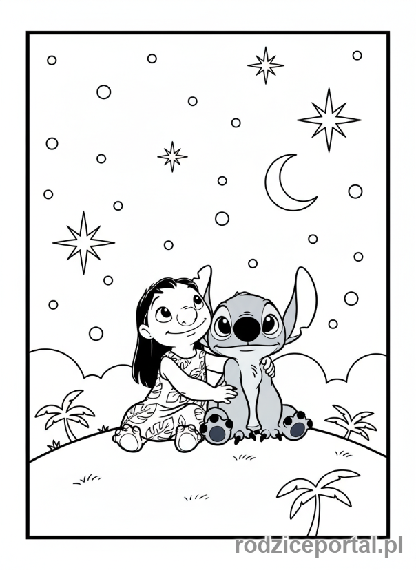 Kolorowanka Lilo I Stich - Lilo i Stich podziwiający gwiazdy