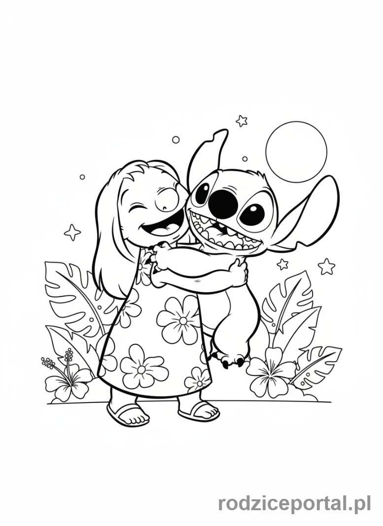 Kolorowanka Lilo I Stich - Lilo i Stich przytulający się