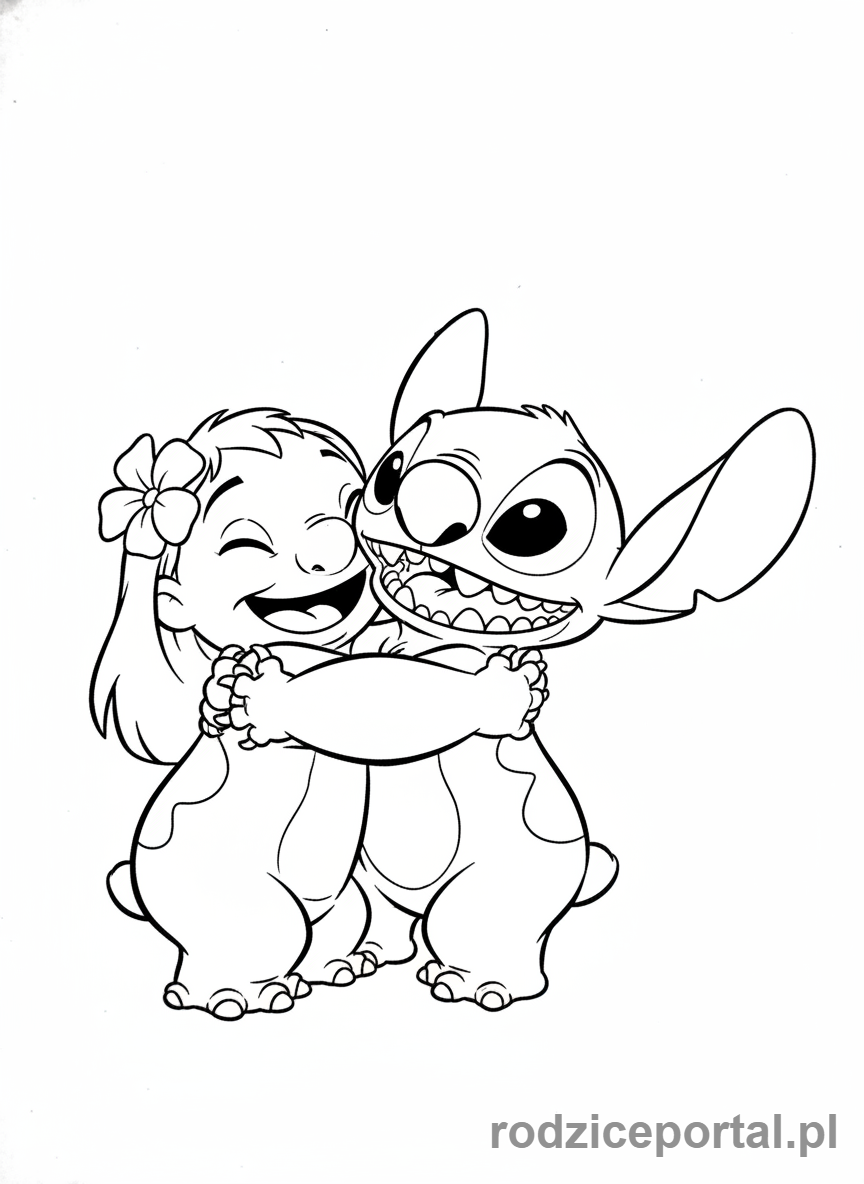 Kolorowanka Lilo I Stich - Lilo mocno przytulająca Sticha