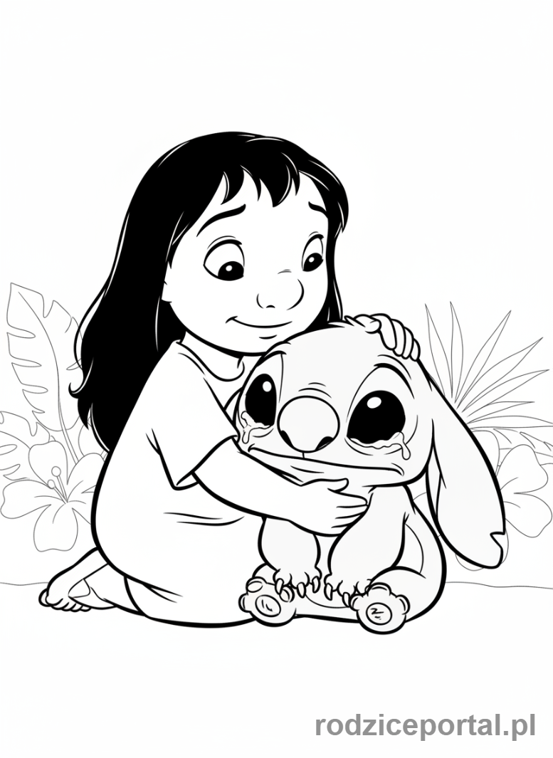 Kolorowanka Lilo I Stich - Lilo pocieszająca smutnego Sticha