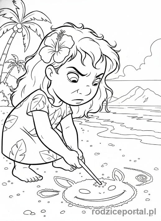 Kolorowanka Lilo I Stich - Lilo rysująca na piasku