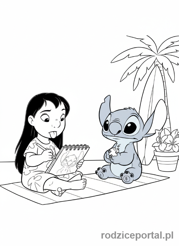 Kolorowanka Lilo I Stich - Lilo rysująca Sticha