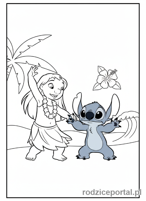 Kolorowanka Lilo I Stich - Lilo ucząca Sticha tańczyć
