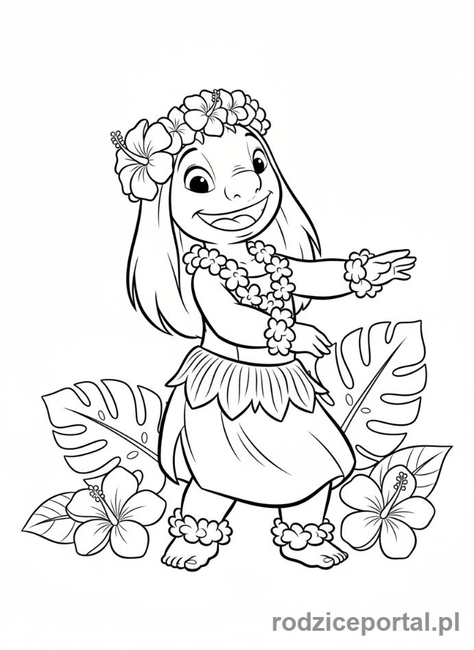Kolorowanka Lilo I Stich - Lilo w stroju hula, cała sylwetka