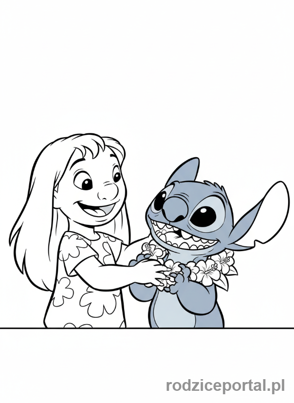 Kolorowanka Lilo I Stich - Lilo wręczająca Stichowi lei