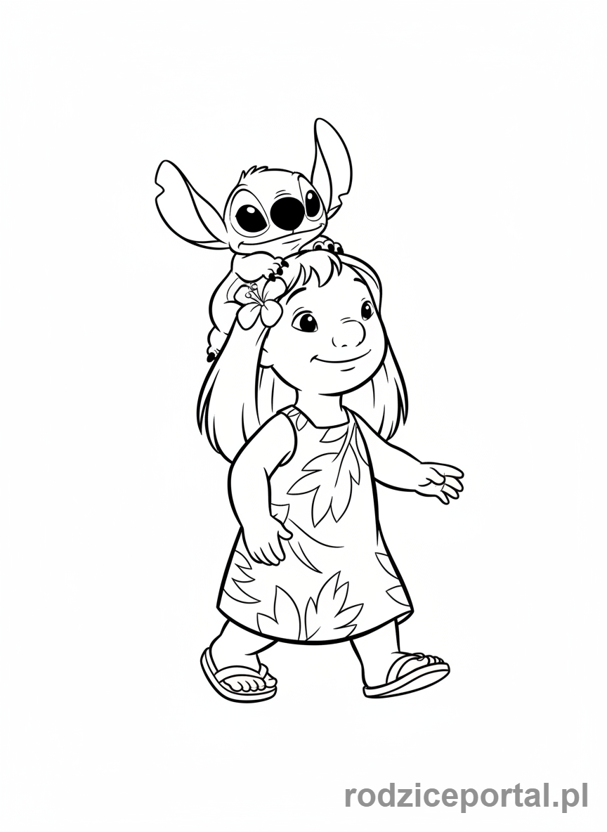 Kolorowanka Lilo I Stich - Lilo ze Stichem na ramieniu