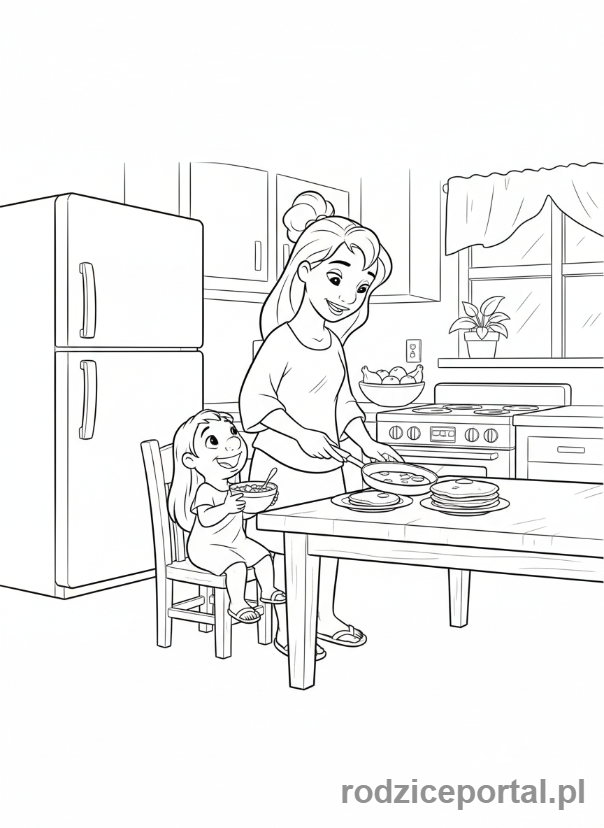 Kolorowanka Lilo I Stich - Nani robiąca śniadanie dla Lilo
