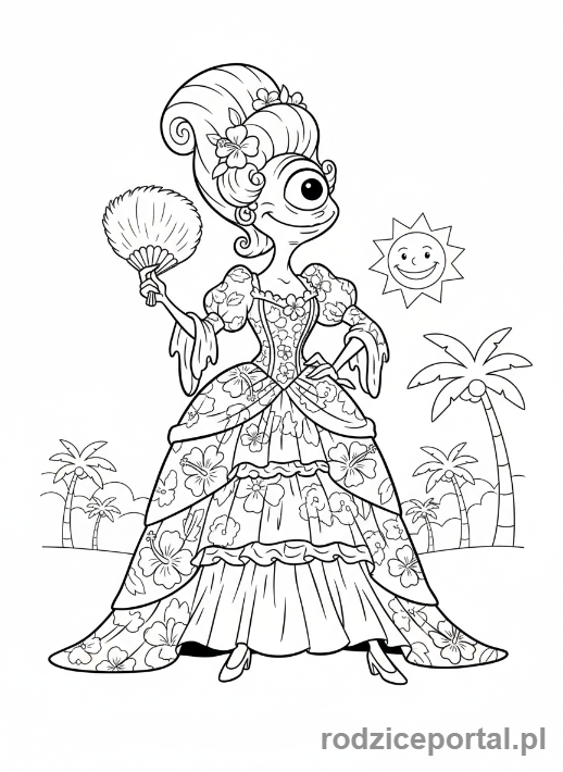 Kolorowanka Lilo I Stich - Pleakley w kwiecistej sukience