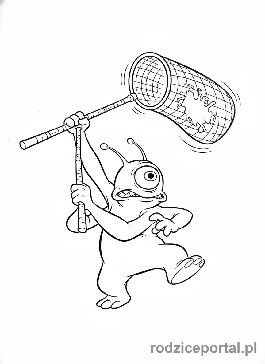 Kolorowanka Lilo I Stich - Pleakley z gigantyczną siatką na owady