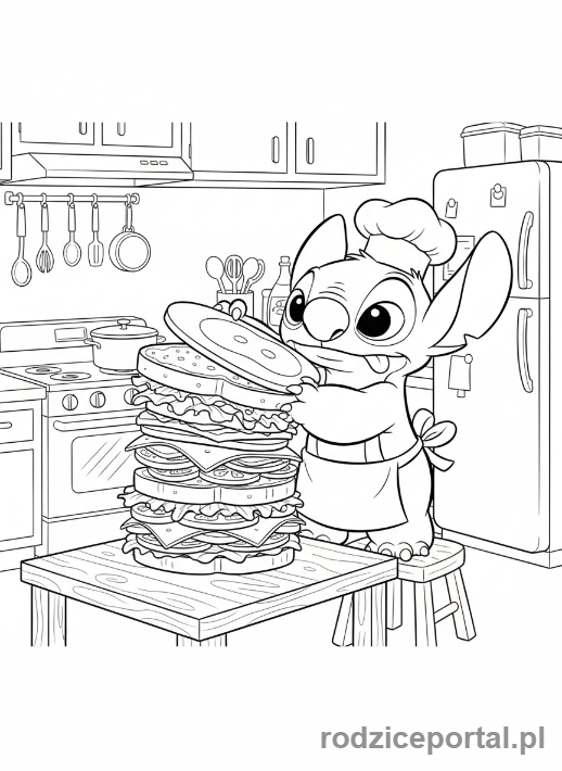 Kolorowanka Lilo I Stich - Reuben robiący kanapkę