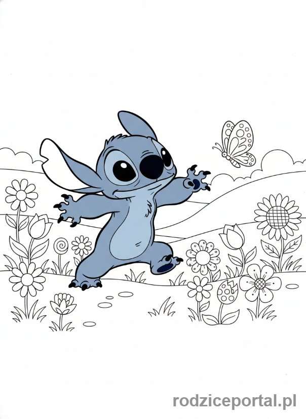 Kolorowanka Lilo I Stich - Stich goniący motyla