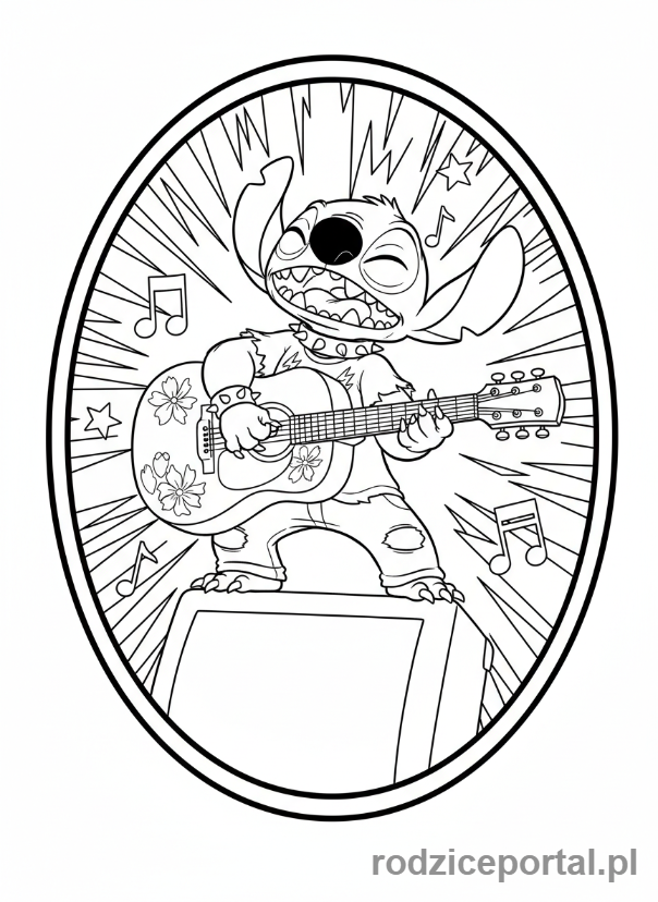Kolorowanka Lilo I Stich - Stich grający na gitarze