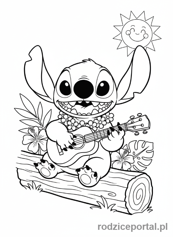 Kolorowanka Lilo I Stich - Stich grający na ukulele