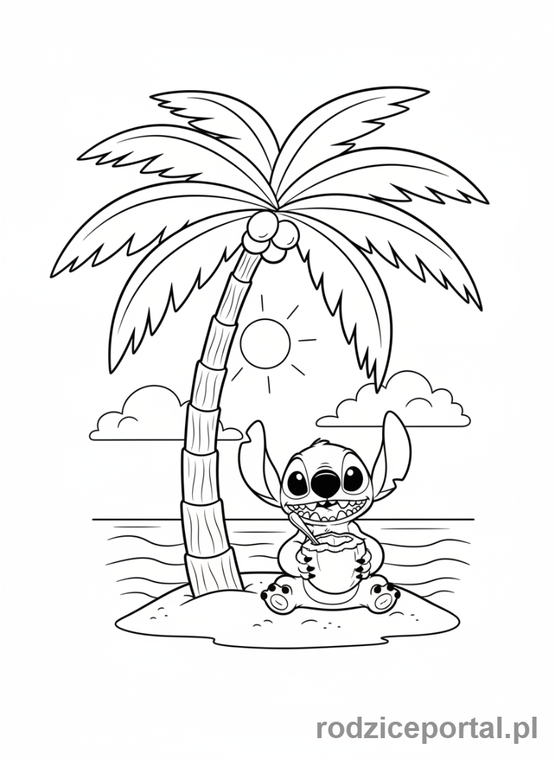 Kolorowanka Lilo I Stich - Stich jedzący kokos
