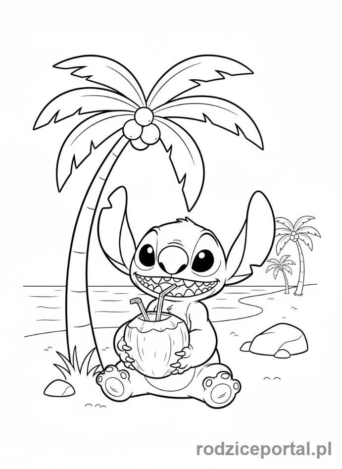 Kolorowanka Lilo I Stich - Stich jedzący kokosa