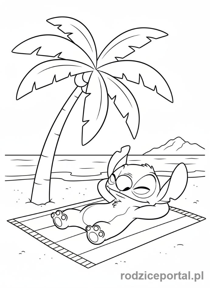 Kolorowanka Lilo I Stich - Stich relaksujący się na plaży