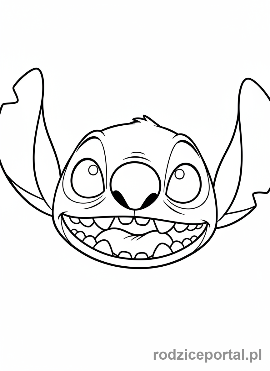 Kolorowanka Lilo I Stich - Zbliżenie na szczęśliwy wyraz twarzy Sticha