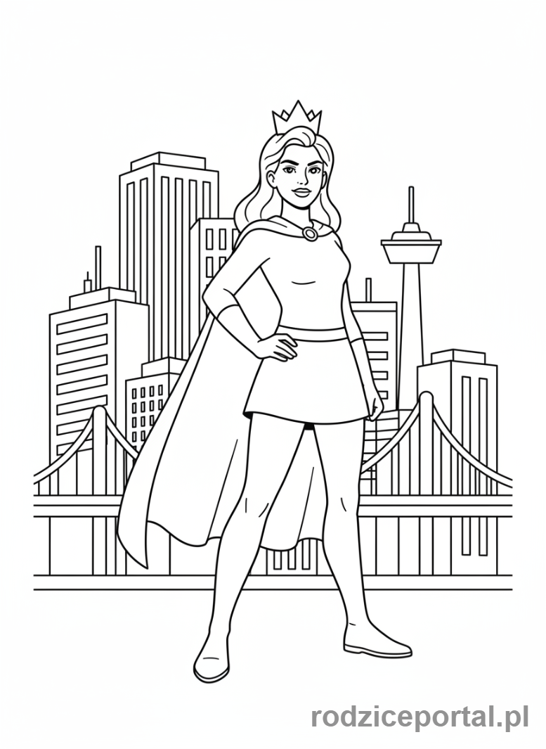 Kolorowanka Marta Mówi - Marta na tle miejskiego krajobrazu