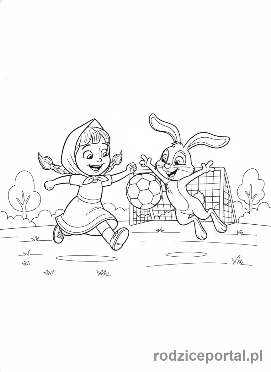 Kolorowanka Masza I Niedźwiedź - Masza i Zając grający w piłkę nożną