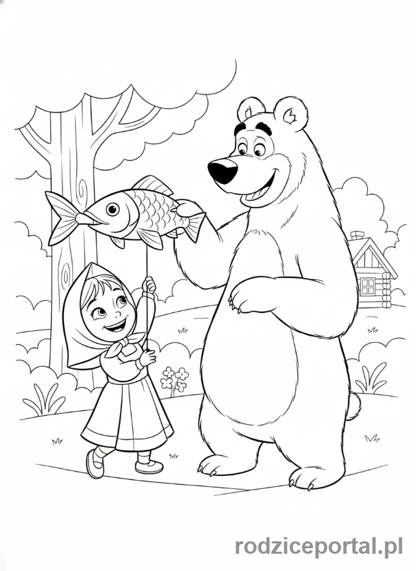 Kolorowanka Masza I Niedźwiedź - Masza robiąca figle Niedźwiedziowi