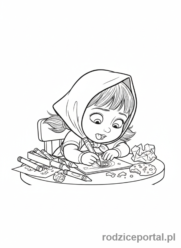 Kolorowanka Masza I Niedźwiedź - Masza rysująca obrazek