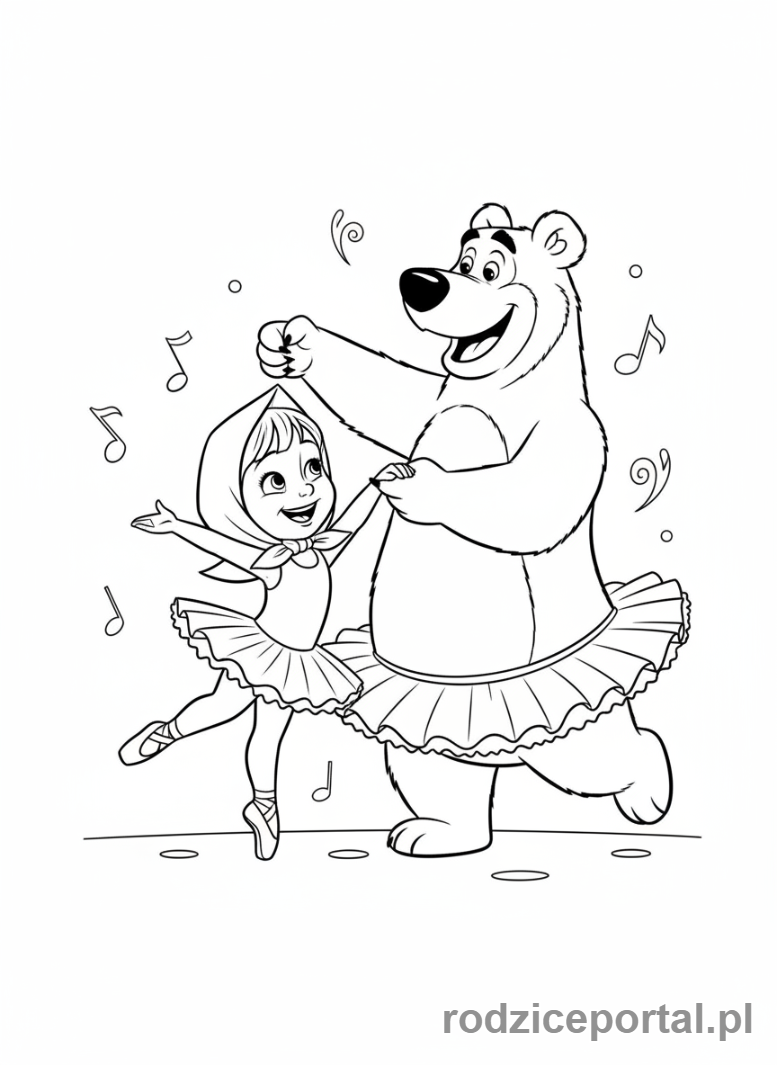 Kolorowanka Masza I Niedźwiedź - Masza tańcząca balet z Niedźwiedziem