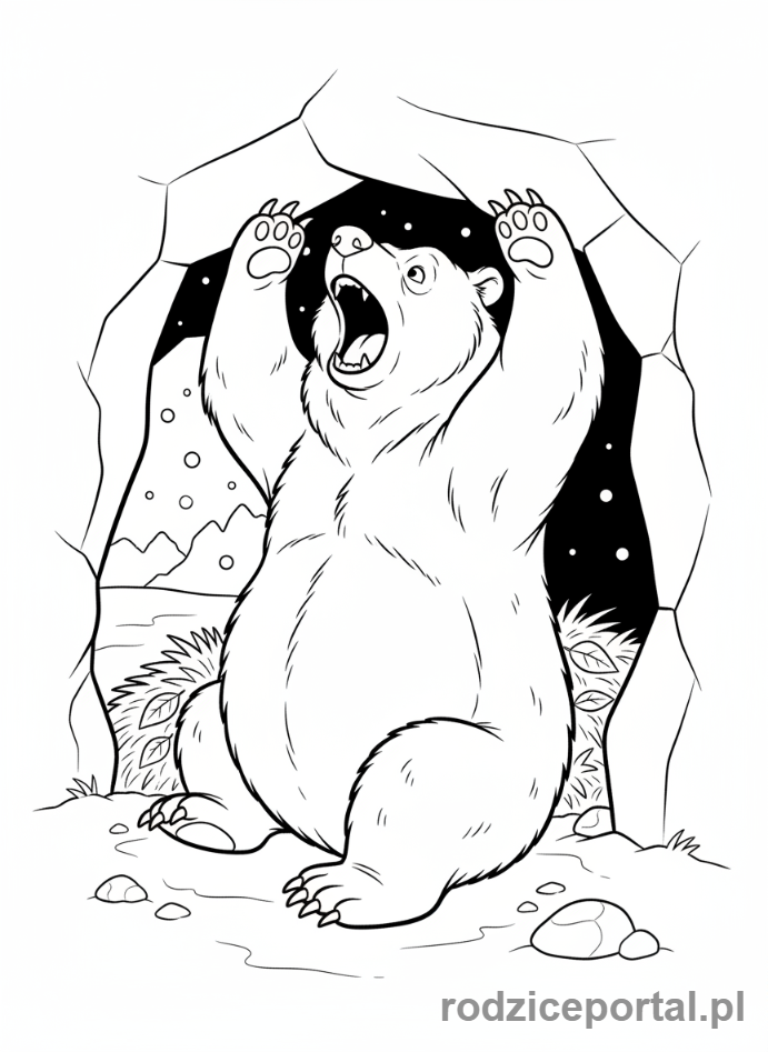 Kolorowanka Masza I Niedźwiedź - Niedźwiedź budzący się ze snu zimowego
