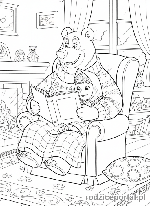 Kolorowanka Masza I Niedźwiedź - Niedźwiedź czytający książkę Maszy