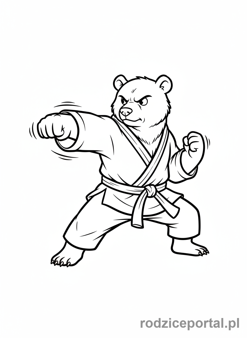 Kolorowanka Masza I Niedźwiedź - Niedźwiedź trenujący sztuki walki