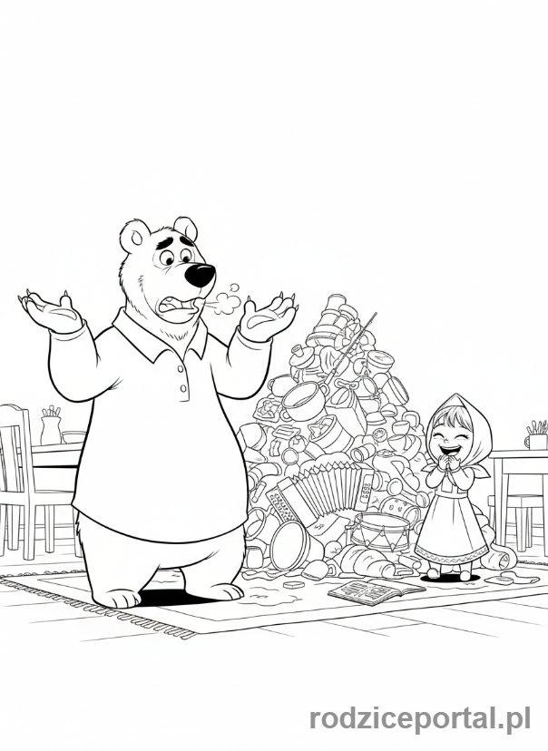Kolorowanka Masza I Niedźwiedź - Wściekły Niedźwiedź po psotach Maszy