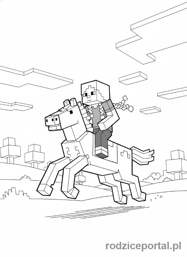 Kolorowanka Minecraft - Alex jadąca konno