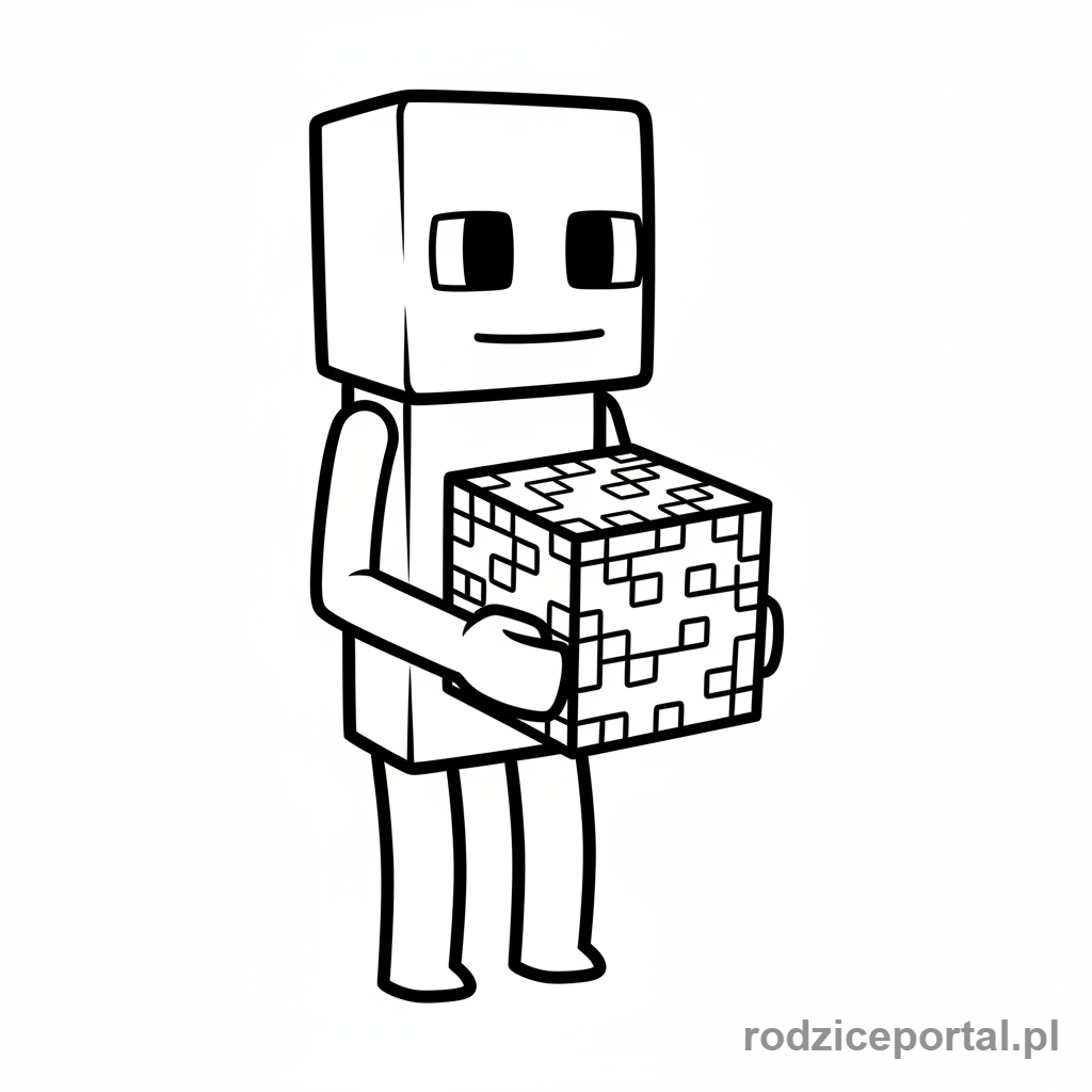 Kolorowanka Minecraft - Enderman trzymający blok