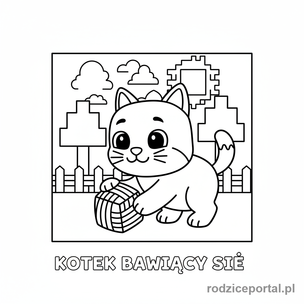 Kolorowanka Minecraft - Kotek bawiący się