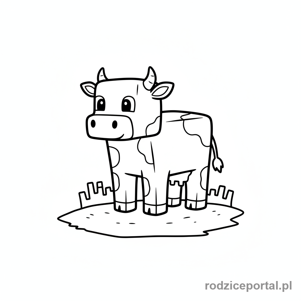 Kolorowanka Minecraft - Krówka na trawie