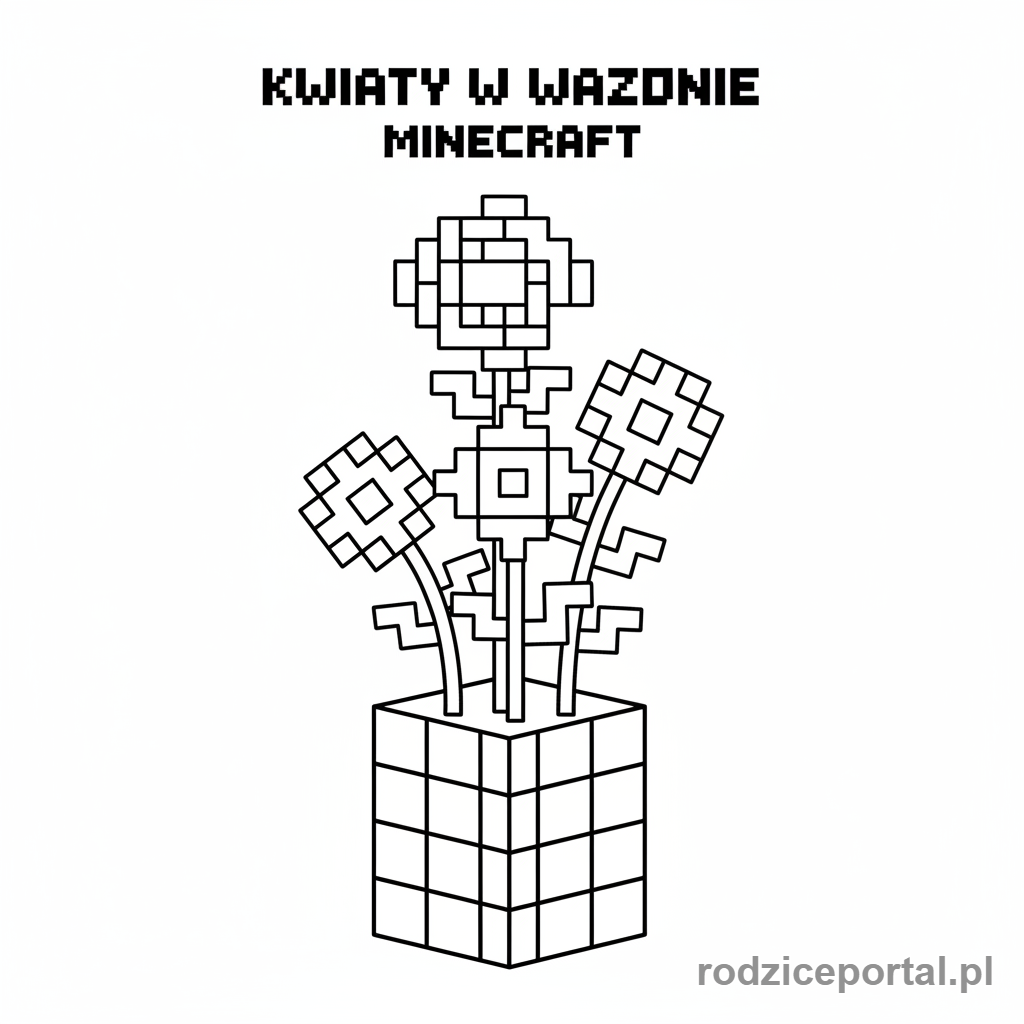 Kolorowanka Minecraft - Kwiaty w wazonie