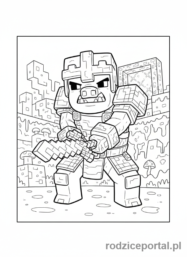 Kolorowanka Minecraft - Piglin w Netherze
